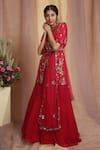 Buy_Miku Kumar_Red Georgette Embroidered Resham Notched Lapel Hand Kurta Lehenga Set _Online_at_Aza_Fashions