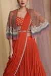 Shop_Miku Kumar_Orange Georgette Embroidered Zardozi Bustier Hand Lehenga Set _Online_at_Aza_Fashions