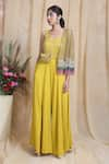 Buy_Miku Kumar_Yellow Triple Georgette Embroidered Zari Asymmetric Hand Jumpsuit  _at_Aza_Fashions