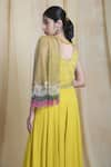 Shop_Miku Kumar_Yellow Triple Georgette Embroidered Zari Asymmetric Hand Jumpsuit  _at_Aza_Fashions