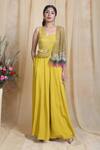 Miku Kumar_Yellow Triple Georgette Embroidered Zari Asymmetric Hand Jumpsuit  _Online_at_Aza_Fashions