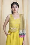 Shop_Miku Kumar_Yellow Triple Georgette Embroidered Zari Asymmetric Hand Jumpsuit  _Online_at_Aza_Fashions