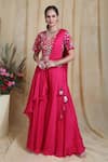 Buy_Miku Kumar_Pink Modal Silk Embroidered Dori Work V Pre-draped Saree With Blouse  _at_Aza_Fashions