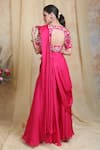 Shop_Miku Kumar_Pink Modal Silk Embroidered Dori Work V Pre-draped Saree With Blouse  _at_Aza_Fashions