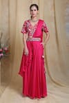 Miku Kumar_Pink Modal Silk Embroidered Dori Work V Pre-draped Saree With Blouse  _Online_at_Aza_Fashions