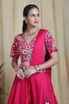 Shop_Miku Kumar_Pink Modal Silk Embroidered Dori Work V Pre-draped Saree With Blouse  _Online_at_Aza_Fashions