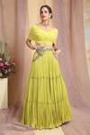 Buy_Miku Kumar_Green Viscose Lycra Embroidered Mirror Work Carmen Blouse And Lehenga Set _Online_at_Aza_Fashions