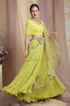 Shop_Miku Kumar_Green Viscose Lycra Embroidered Mirror Work Carmen Blouse And Lehenga Set _Online_at_Aza_Fashions