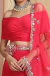 Shop_Miku Kumar_Red Viscose Lycra Embroidered Mirror Work Carmen Blouse And Lehenga Set _Online_at_Aza_Fashions