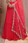 Miku Kumar_Red Viscose Lycra Embroidered Mirror Work Carmen Blouse And Lehenga Set _at_Aza_Fashions