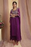 Miku Kumar_Purple Georgette Embroidered Bead Work Round Hand Kaftan And Pant Set _Online_at_Aza_Fashions