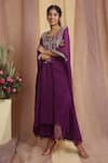Buy_Miku Kumar_Purple Georgette Embroidered Bead Work Round Hand Kaftan And Pant Set _Online_at_Aza_Fashions