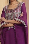 Shop_Miku Kumar_Purple Georgette Embroidered Bead Work Round Hand Kaftan And Pant Set _Online_at_Aza_Fashions
