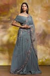 Miku Kumar_Grey Viscose Lycra Embroidered Cutdana Carmen Hand Lehenga Set _Online_at_Aza_Fashions