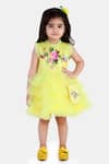 Buy_Miakki_Yellow Satin Printed Floral Ruffle Dress  _at_Aza_Fashions