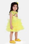 Miakki_Yellow Satin Printed Floral Ruffle Dress  _Online_at_Aza_Fashions