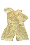 Maaikid_Yellow Striped One Shoulder Playsuit For Girls_Online_at_Aza_Fashions