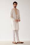 Devnaagri_Ivory Chanderi And Cotton Dori Embrioidered Kurta Set _Online_at_Aza_Fashions