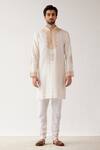 Buy_Devnaagri_Ivory Chanderi And Cotton Dori Embrioidered Kurta Set _Online_at_Aza_Fashions