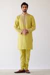 Devnaagri_Green Chanderi And Cotton Dori Embrioidered Kurta Set _Online_at_Aza_Fashions