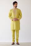 Devnaagri_Green Chanderi And Cotton Dori Embrioidered Kurta Set _at_Aza_Fashions