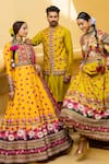 Kalista_Yellow Kurta And Pant Chanderi Silk Printed Floral Motifs Farhan Bundi & Set _Online_at_Aza_Fashions