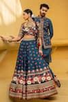 Buy_Kalista_Blue Kurta And Churidar Chanderi Silk Printed Floral Motifs Farhan Bundi & Set _Online_at_Aza_Fashions