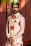 Buy_Kalista_Pink Kurta And Pant Chanderi Silk Printed Floral Motifs Vivaan Bundi & Set _Online_at_Aza_Fashions