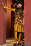 Buy_Kalista_Yellow Kurta And Churidar Chanderi Silk Printed Floral Motifs Zain Bundi & Set _at_Aza_Fashions