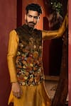 Buy_Kalista_Yellow Kurta And Churidar Chanderi Silk Printed Floral Motifs Zain Bundi & Set _Online_at_Aza_Fashions