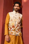 Kalista_Beige Kurta And Churidar Chanderi Silk Printed Floral Motifs Zain Bundi & Set _Online_at_Aza_Fashions