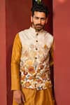 Buy_Kalista_Beige Kurta And Churidar Chanderi Silk Printed Floral Motifs Zain Bundi & Set _Online_at_Aza_Fashions