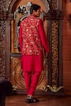 Shop_Kalista_Red Viscose Silk Mazhar Bundi And Chanderi Kurta Set_at_Aza_Fashions