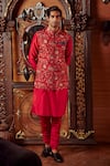 Kalista_Red Viscose Silk Mazhar Bundi And Chanderi Kurta Set_Online_at_Aza_Fashions
