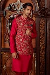 Buy_Kalista_Red Viscose Silk Mazhar Bundi And Chanderi Kurta Set_Online_at_Aza_Fashions
