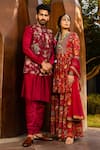 Buy_Kalista_Maroon Kurta And Churidar Chanderi Silk Printed Floral Motifs Nasir Bundi & Set _at_Aza_Fashions