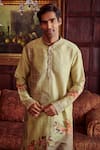 Kalista_Green Chanderi Floral Aadim Print Kurta Set _Online_at_Aza_Fashions