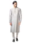 Buy_Krishna Mehta_Grey Viscose Cotton Floral, Lucknowi Print Kurta Set _at_Aza_Fashions