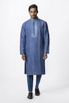Buy Krishna Mehta Blue Tussar Geometric, Mirror Print Kurta Set at Aza Fashions Buy_Krishna Mehta_Blue Tussar Geometric, Mirror Print Kurta Set _at_Aza_Fashions