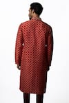 Shop Krishna Mehta Red Tussar Geometric, Zardozi Print Kurta Set at Aza Fashions Shop_Krishna Mehta_Red Tussar Geometric, Zardozi Print Kurta Set _at_Aza_Fashions