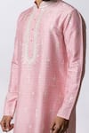 Krishna Mehta Pink Tussar Geometric, Mirror Print Kurta Set at Aza Fashions Krishna Mehta_Pink Tussar Geometric, Mirror Print Kurta Set _at_Aza_Fashions
