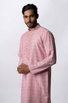 Krishna Mehta Pink Viscose Cotton Geometric, Zardozi Print Kurta Set Online at Aza Fashions Krishna Mehta_Pink Viscose Cotton Geometric, Zardozi Print Kurta Set _Online_at_Aza_Fashions