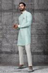Shantnu Nikhil_Green Raw Silk Crested Short Kurta_Online_at_Aza_Fashions