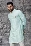 Buy_Shantnu Nikhil_Green Raw Silk Crested Short Kurta_Online_at_Aza_Fashions