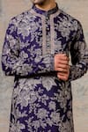 Devnaagri_Blue Cotton Silk Blend Printed Bundi And Kurta Set _at_Aza_Fashions