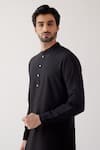 Devnaagri_Black Cotton Silk And Linen Satin Embroidered Dori Bundi & Kurta Set _at_Aza_Fashions