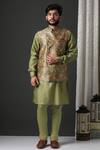 Buy_Minaki_Green Polyester Silk Printed Bundi And Kurta Set _at_Aza_Fashions