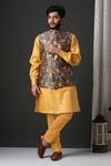 Buy_Minaki_Yellow Polyester Silk Printed Bundi And Kurta Set _at_Aza_Fashions