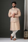Buy_Minaki_Peach Printed Bundi And Kurta Set _at_Aza_Fashions