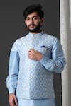 Shop_Minaki_Blue Polyester Silk Embroidered Bundi And Kurta Set _at_Aza_Fashions